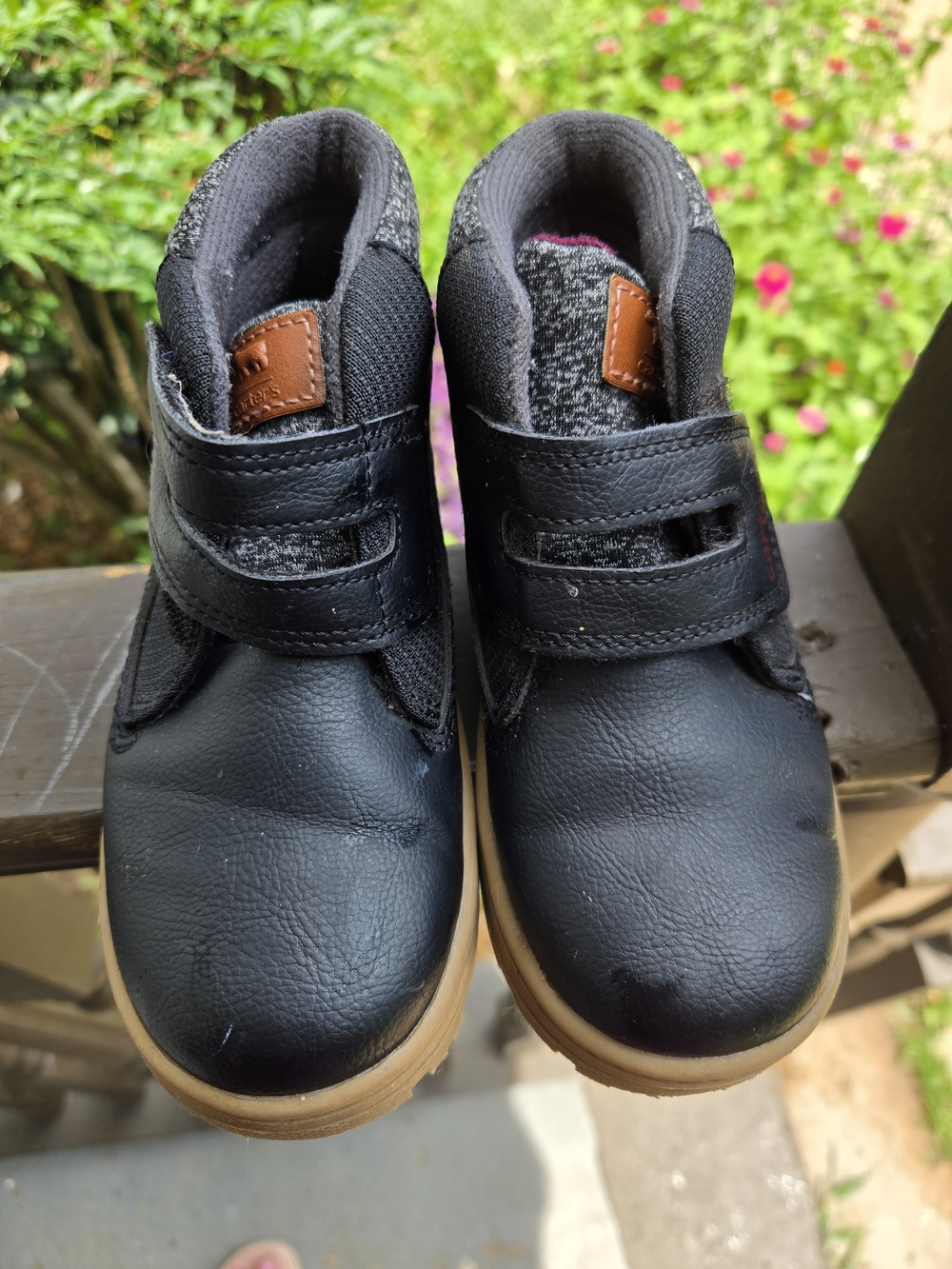 Carters Toddler Boys Black Leather-Look High-Top Shoes with Tan Sole